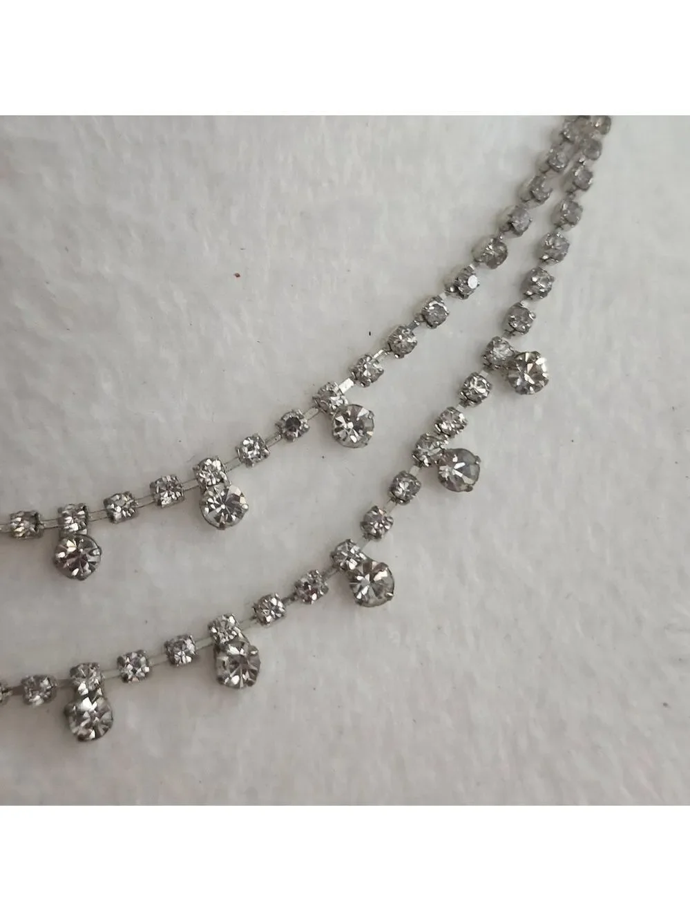 Silvertone Double Layer Necklace Rhinestones